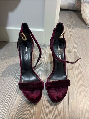 Kenneth Cole Women's Burgundy Velvet Open-Toe Ankle-Strap Heels